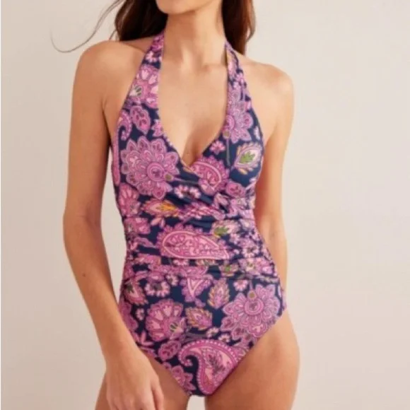 Boden Levanzo Ruched Halter Neck One Piece Swimsuit - Picture 2 of 7